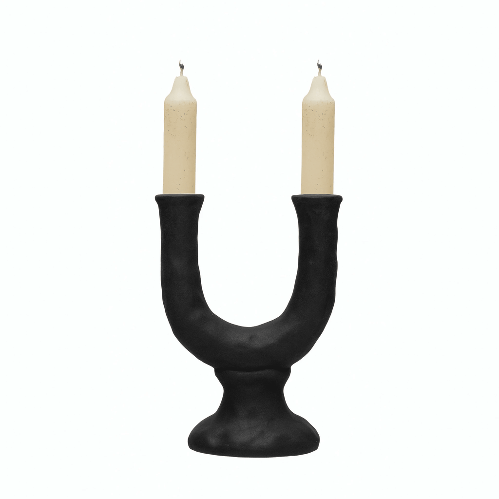 Stoneware Double Taper Candle Holder in Chocolate by White Cliff Studio