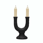 Stoneware Double Taper Candle Holder in Chocolate by White Cliff Studio