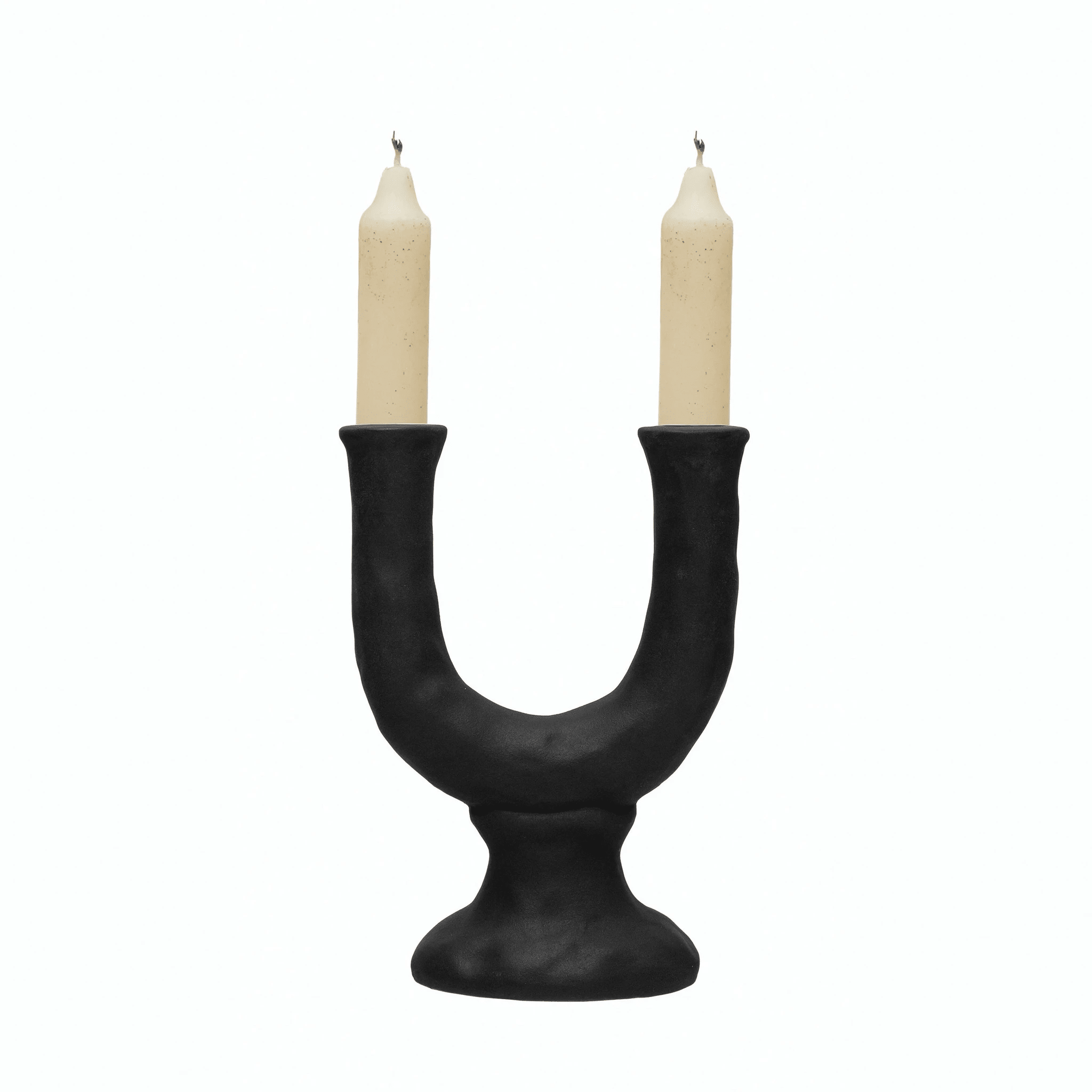 Stoneware Double Taper Candle Holder in Chocolate by White Cliff Studio
