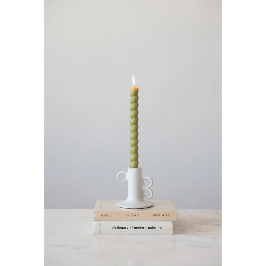 Stoneware Taper Candle Holder in White by White Cliff Studio