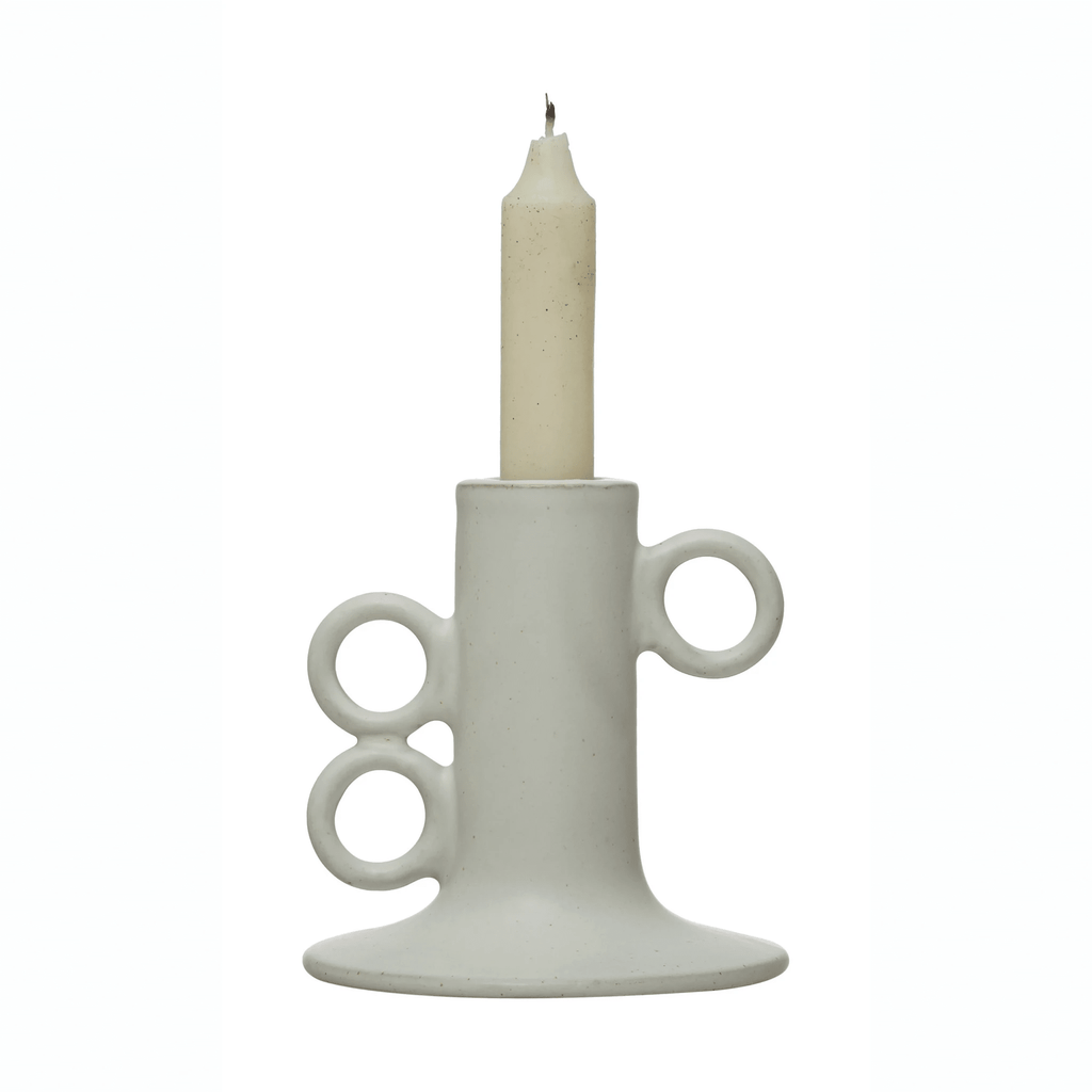 Stoneware Taper Candle Holder in White by White Cliff Studio
