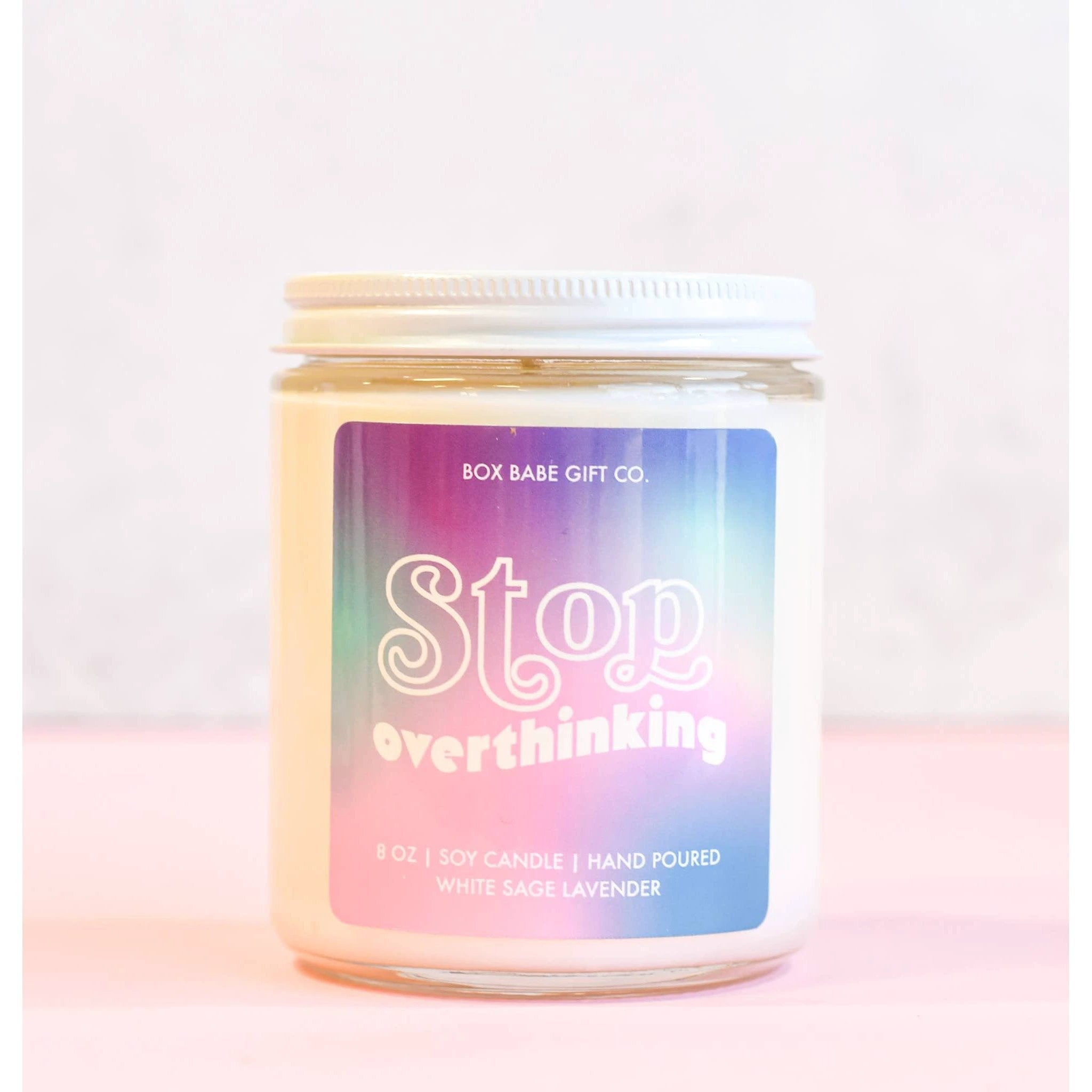 Stop Overthinking Candle in White Sage Lavender Scent | Self-Care Collection Wick Light by The Bullish Store
