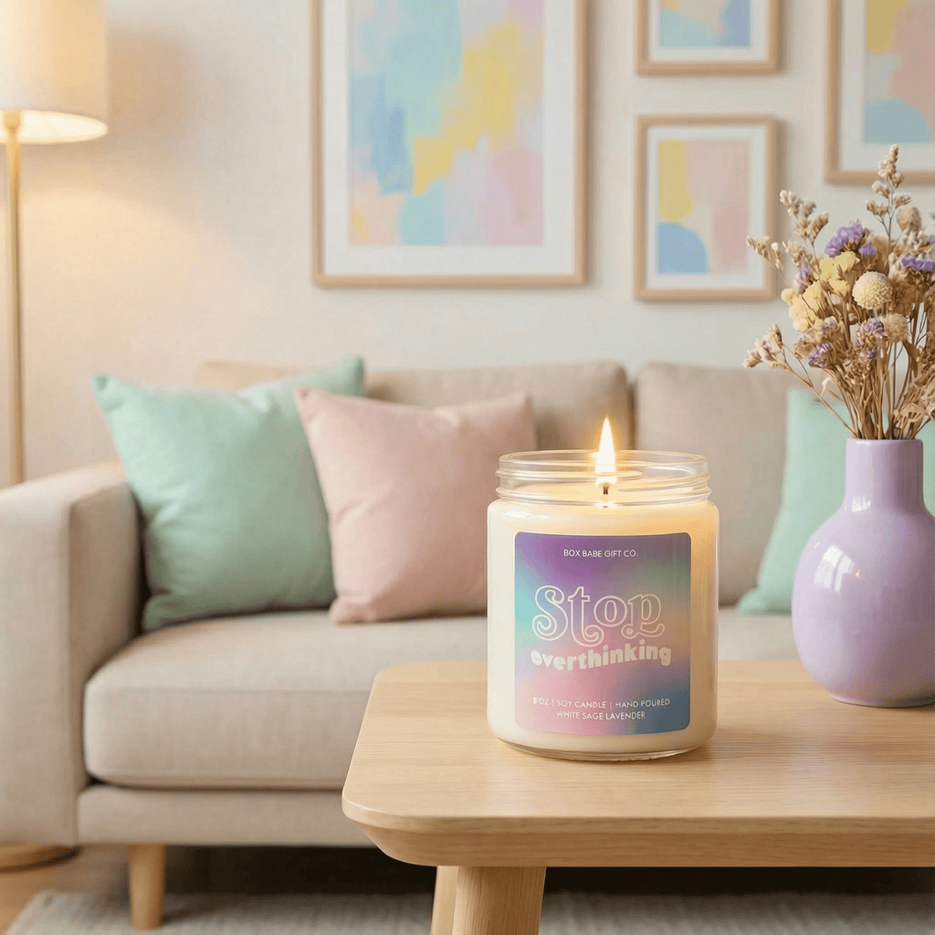Stop Overthinking Candle in White Sage Lavender Scent | Self-Care Collection Wick Light by The Bullish Store