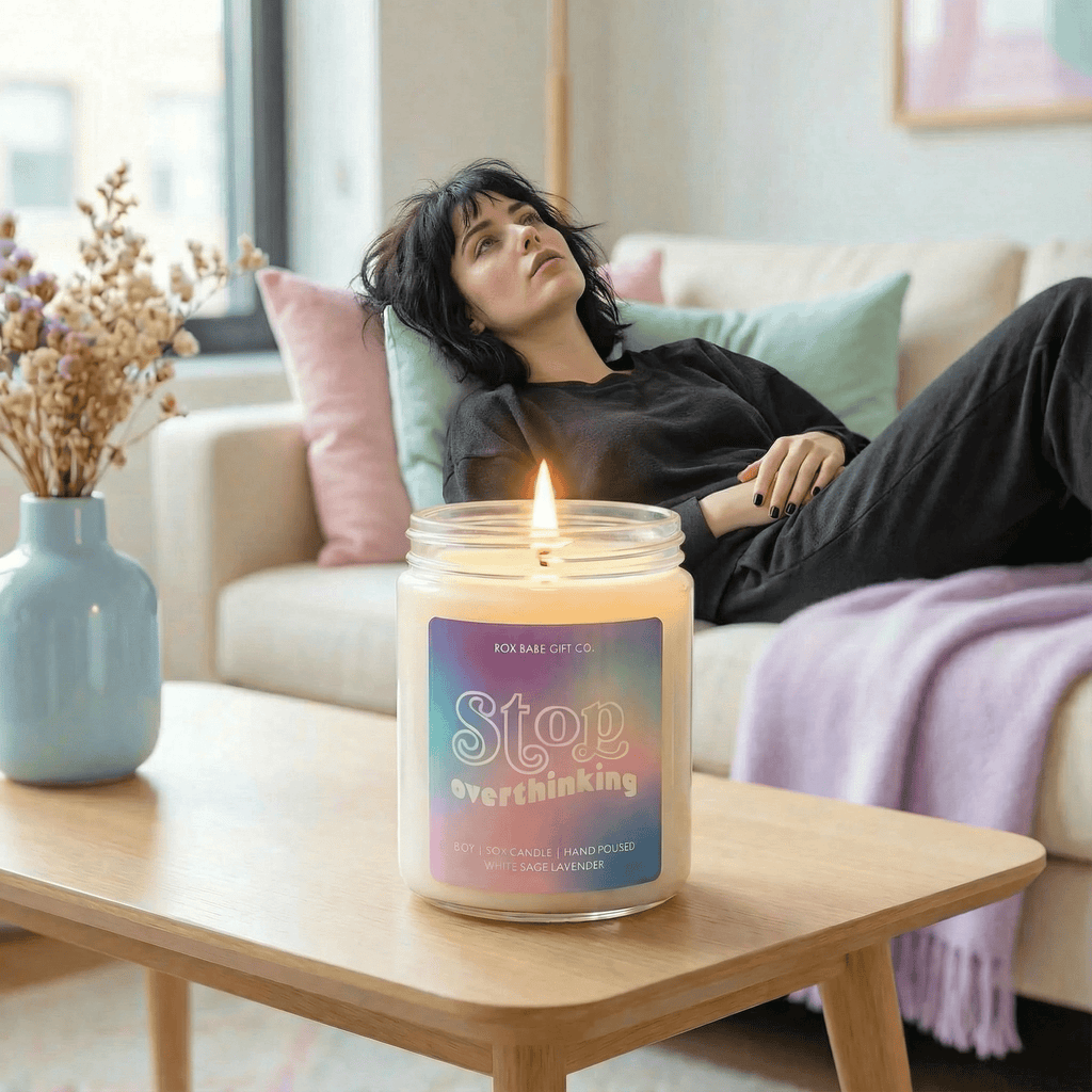 Stop Overthinking Candle in White Sage Lavender Scent | Self-Care Collection Wick Light by The Bullish Store