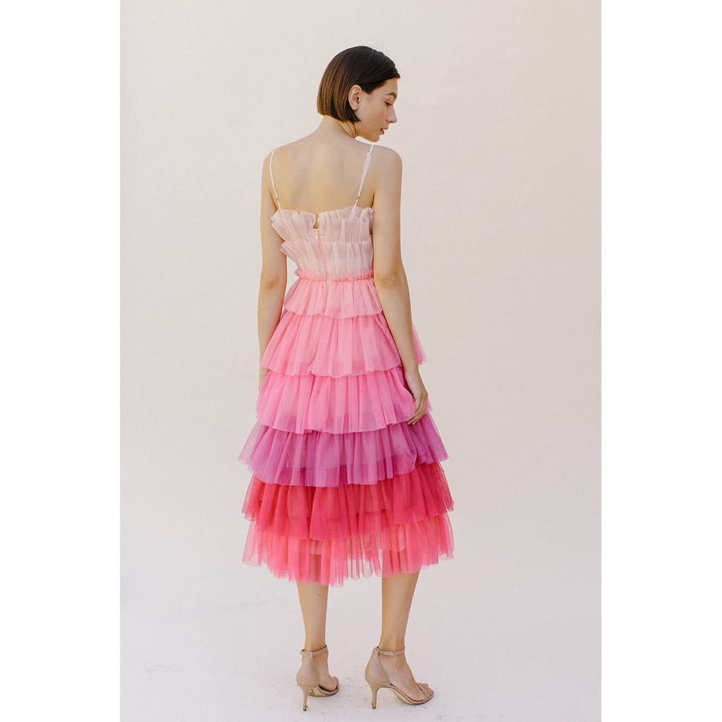 Storia Pink Ombre Tulle Midi Dress [Sizes SM - M remaining]