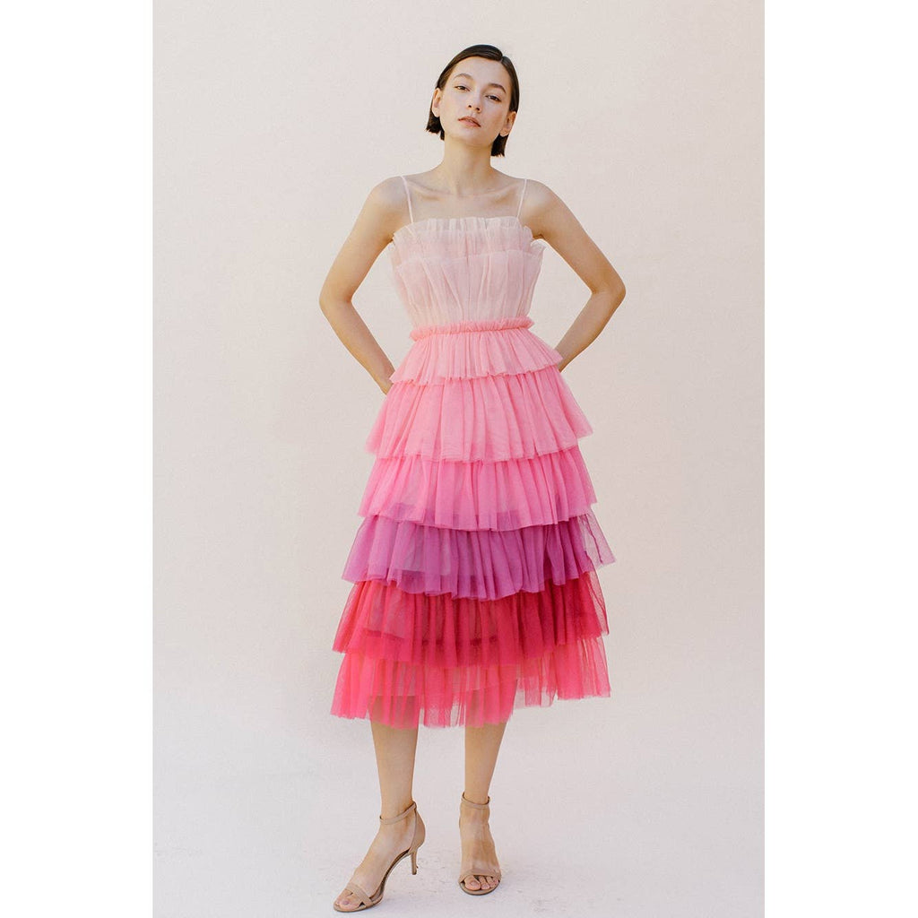 Storia Pink Ombre Tulle Midi Dress [Sizes SM - M remaining]