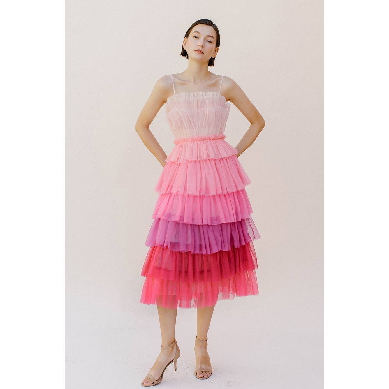 Storia Pink Ombre Tulle Midi Dress [Sizes SM - M remaining]