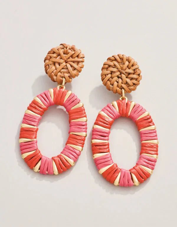 Straw Oval Earrings Red La Vie Bien Straw Oval Earrings Red