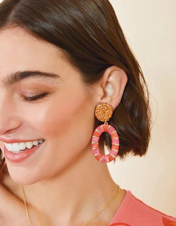 Straw Oval Earrings Red La Vie Bien Straw Oval Earrings Red