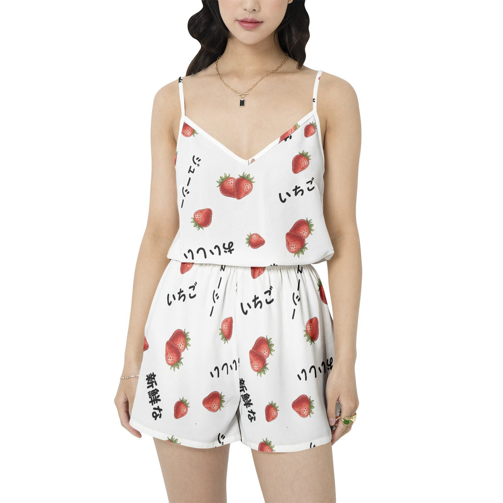 Strawberry いちご Cami Top and Shorts Pajama Set for summer, matching tank and bottoms 2-piece Two-pieces La Vie Bien Strawberry いちご Cami Top and Shorts Pajama Set for summer, matching tank and bottoms 2-piece