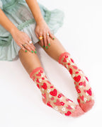 Strawberry Daisy Ruffle Sheer Crew Sock by Sock Candy