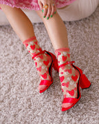 Strawberry Daisy Ruffle Sheer Crew Sock by Sock Candy