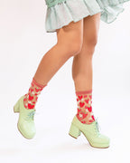 Strawberry Daisy Ruffle Sheer Crew Sock by Sock Candy