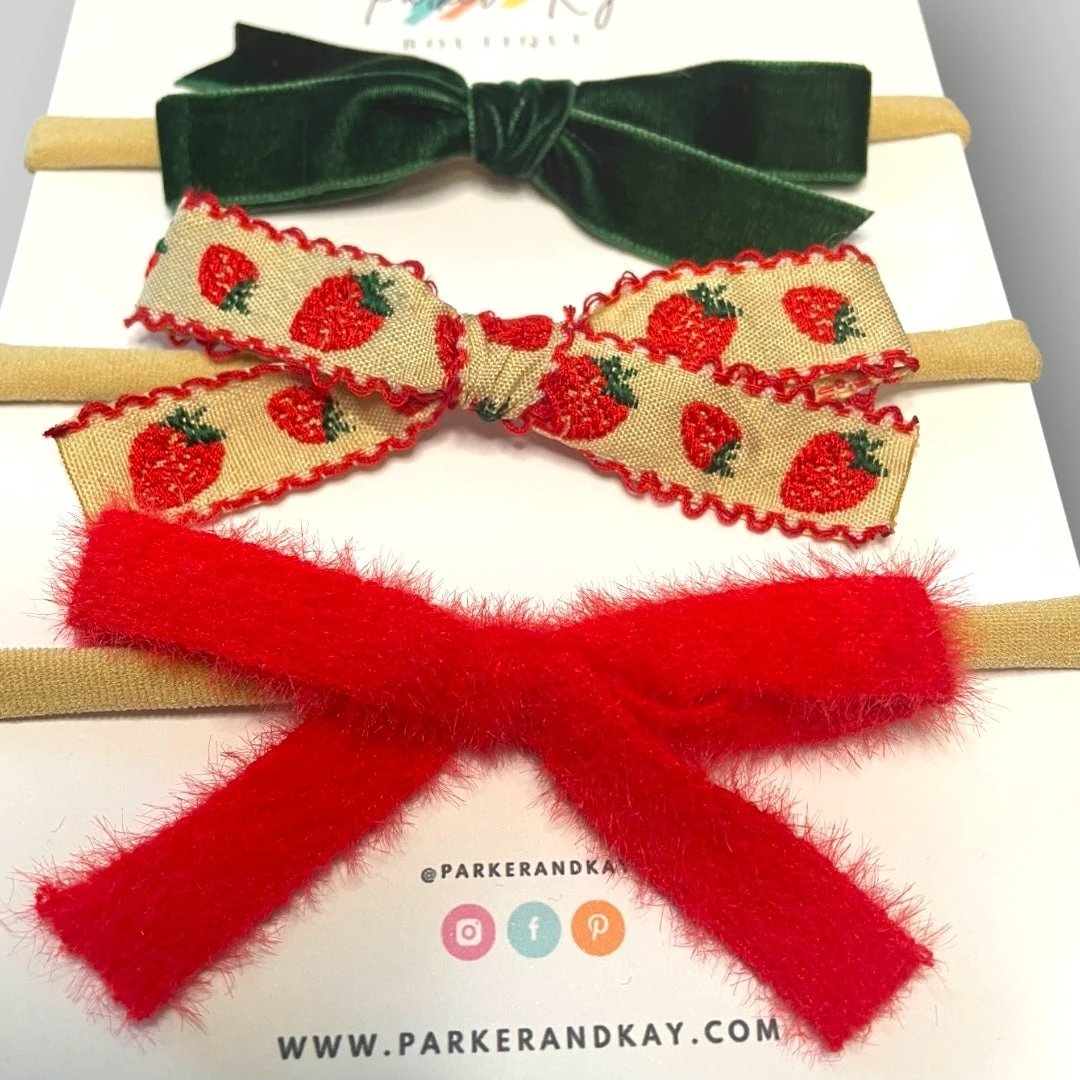 Strawberry Fields 3-Piece Hair Bow Variety Set by Parker + Kay Creative
