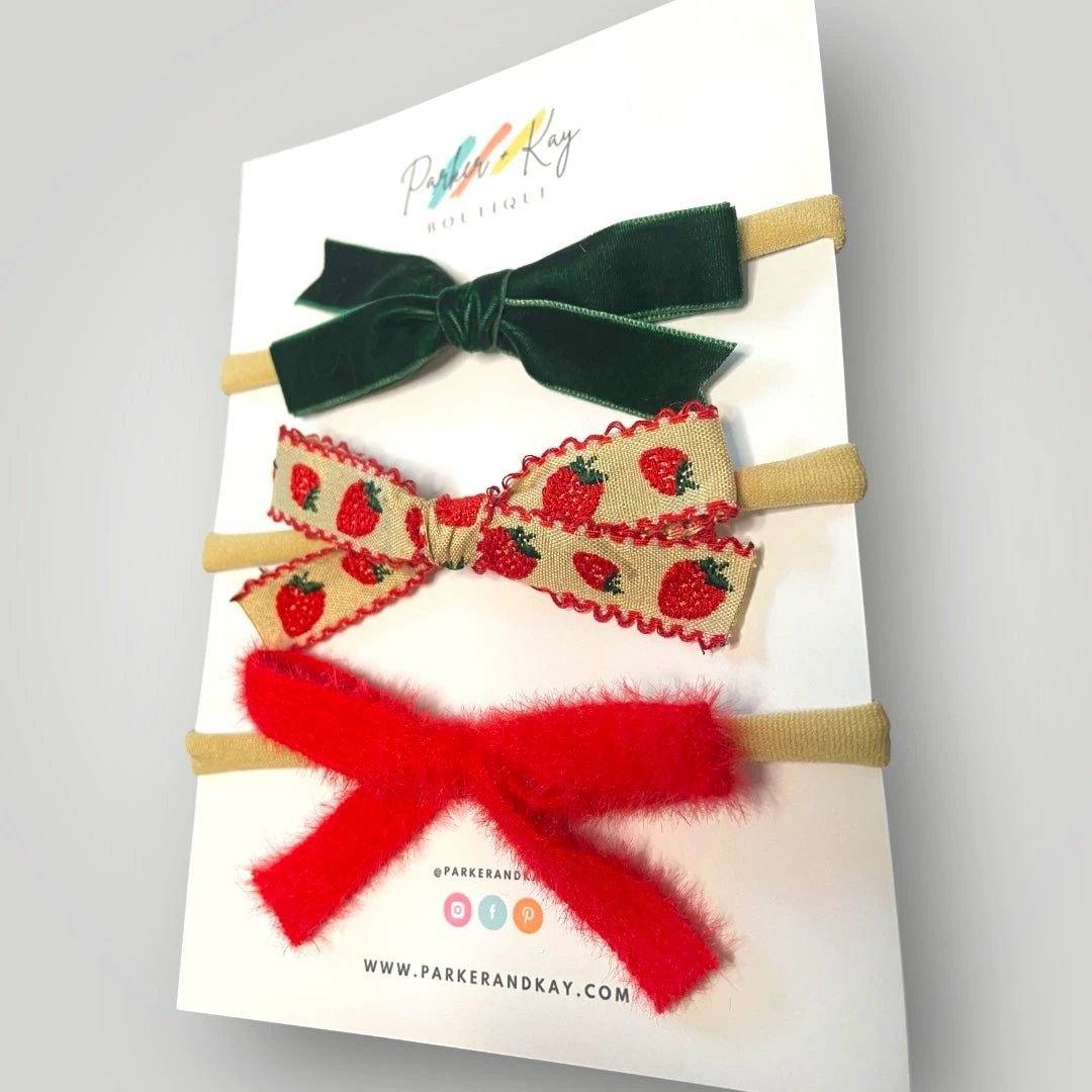 Strawberry Fields 3-Piece Hair Bow Variety Set by Parker + Kay Creative