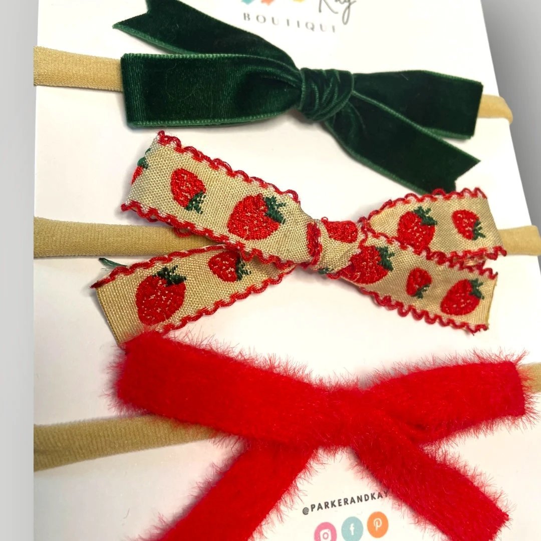Strawberry Fields 3-Piece Hair Bow Variety Set by Parker + Kay Creative