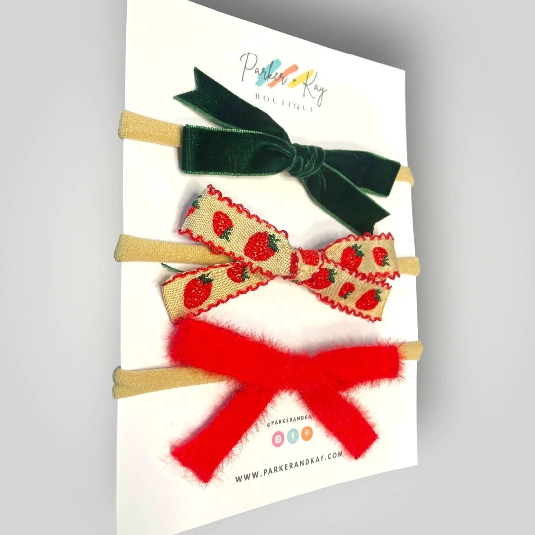 Strawberry Fields 3-Piece Hair Bow Variety Set by Parker + Kay Creative