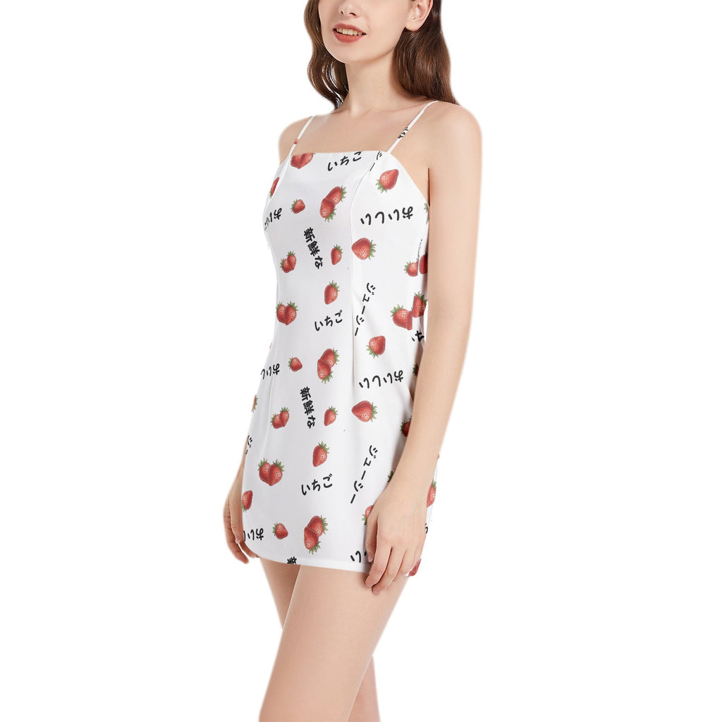 Strawberry いちご Japanese mini dress - Sleeveless Square Neckline Spaghetti Strap Mini Dress, 新鮮な, ジューシー, おいしい Dress La Vie Bien Strawberry いちご Japanese mini dress - Sleeveless Square Neckline Spaghetti Strap Mini Dress, 新鮮な, ジューシー, おいしい