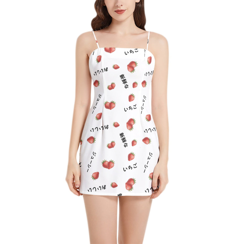 Strawberry いちご Japanese mini dress - Sleeveless Square Neckline Spaghetti Strap Mini Dress, 新鮮な, ジューシー, おいしい Dress La Vie Bien Strawberry いちご Japanese mini dress - Sleeveless Square Neckline Spaghetti Strap Mini Dress, 新鮮な, ジューシー, おいしい