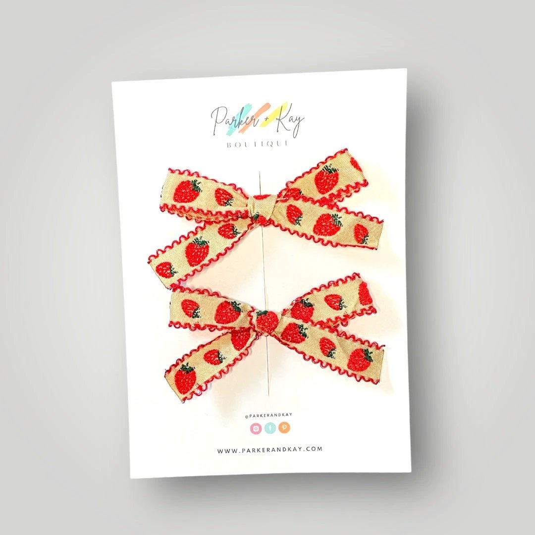 Strawberry Pigtail Bows by Parker + Kay Creative