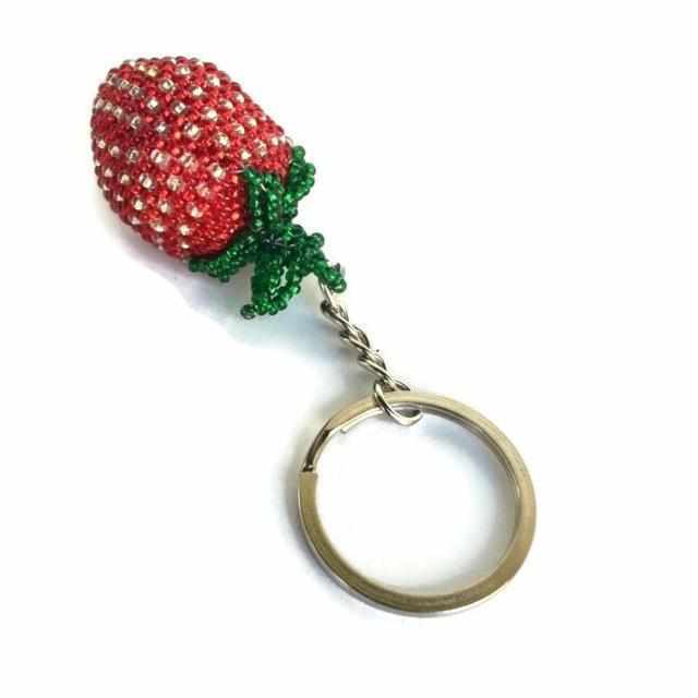 Strawberry Seed Bead Handmade Keychain - Guatemala Keychains La Vie Bien Strawberry Seed Bead Handmade Keychain - Guatemala