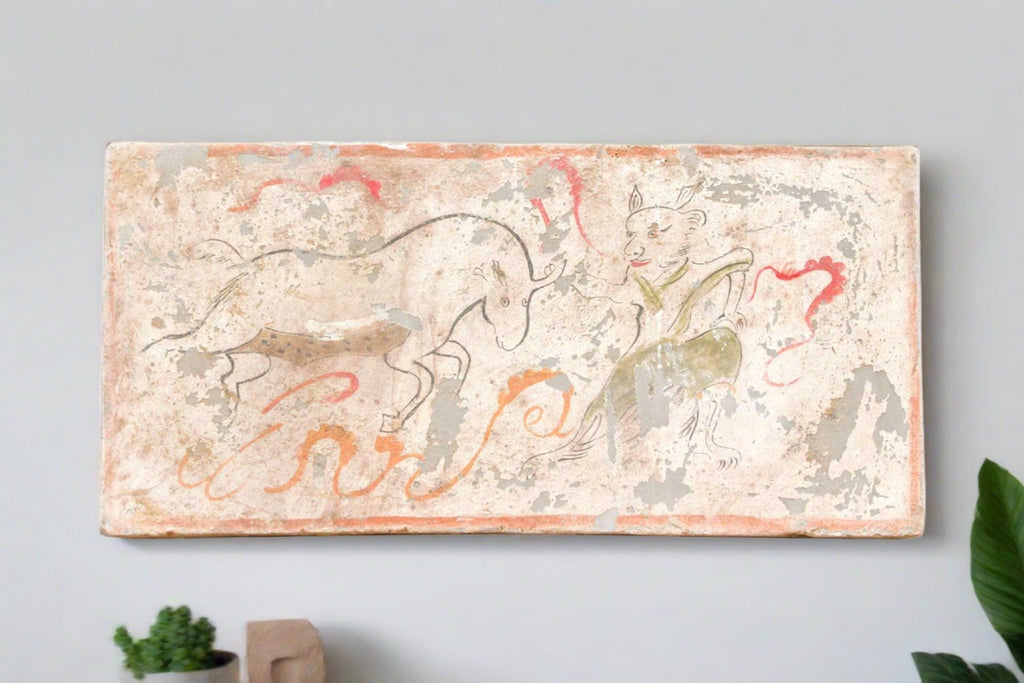 Striking Hand Painted Liao Dynasty Style Mural Tile Accents La Vie Bien Striking Hand Painted Liao Dynasty Style Mural Tile