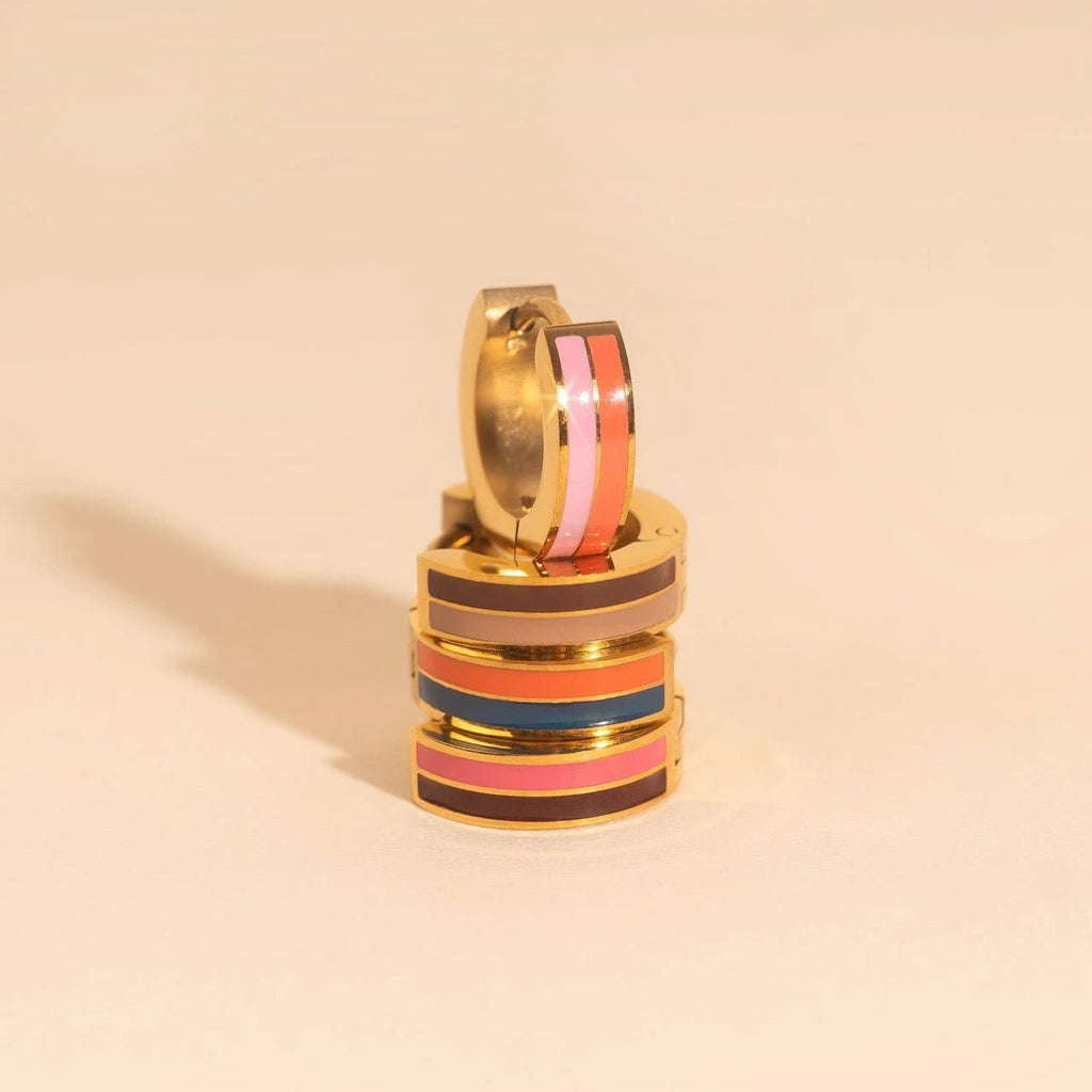 Striped Chunky Huggie Hoop Earrings by Oh Clementine