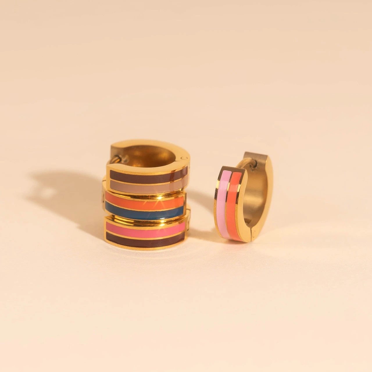 Striped Chunky Huggie Hoop Earrings by Oh Clementine