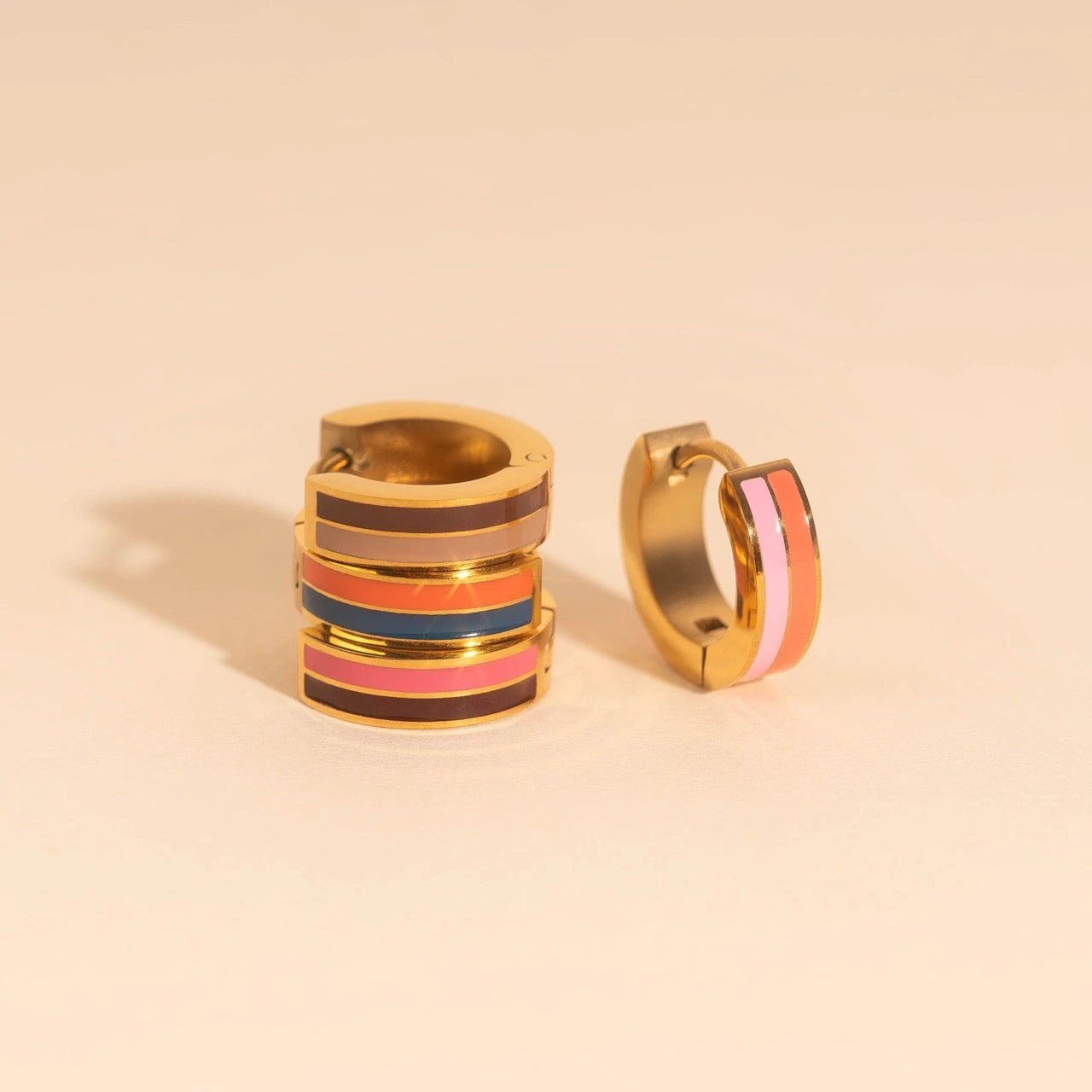 Striped Chunky Huggie Hoop Earrings by Oh Clementine