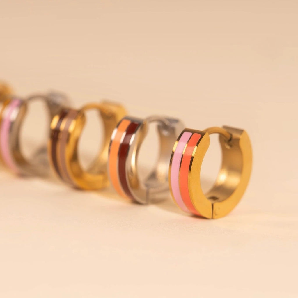 Striped Chunky Huggie Hoop Earrings by Oh Clementine