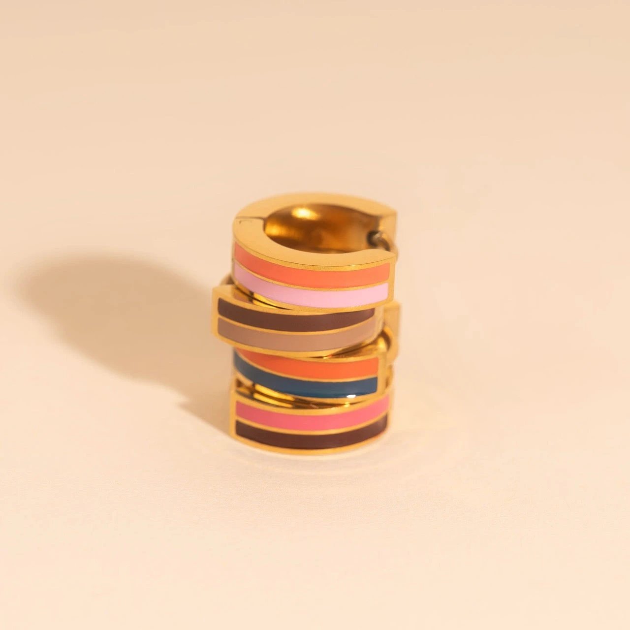 Striped Chunky Huggie Hoop Earrings by Oh Clementine