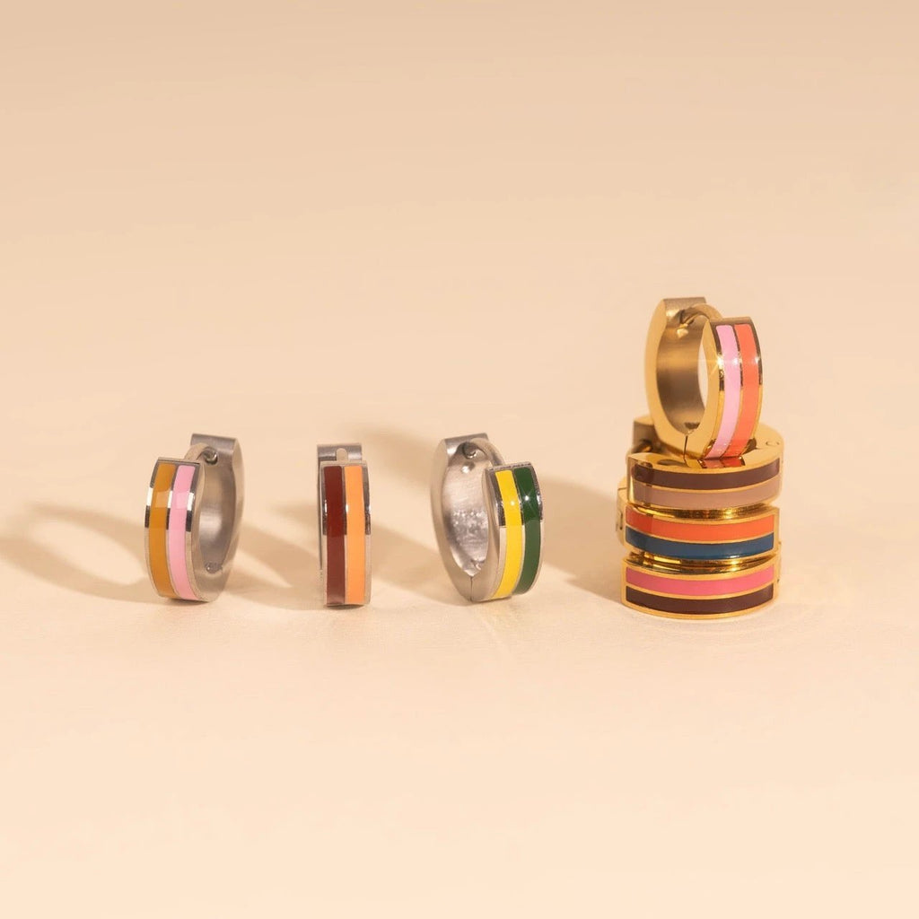 Striped Chunky Huggie Hoop Earrings by Oh Clementine