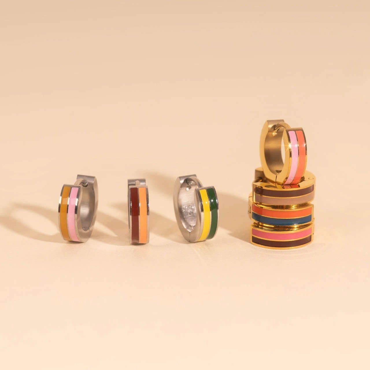 Striped Chunky Huggie Hoop Earrings by Oh Clementine