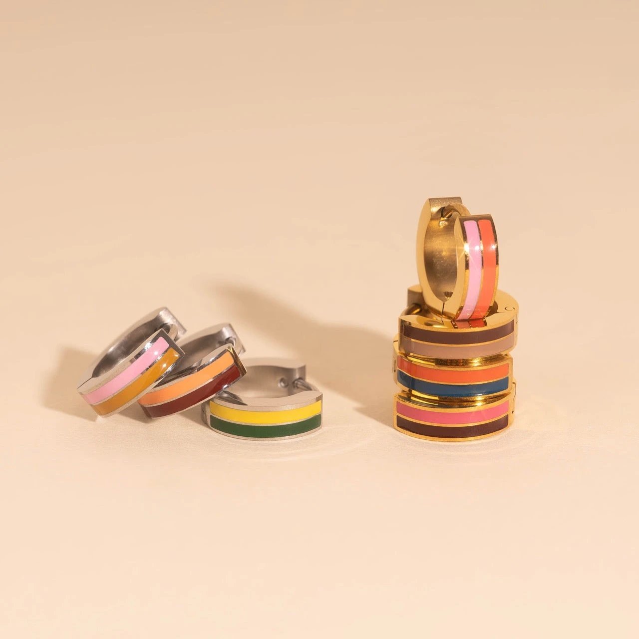 Striped Chunky Huggie Hoop Earrings by Oh Clementine