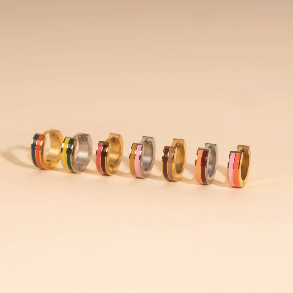 Striped Chunky Huggie Hoop Earrings by Oh Clementine