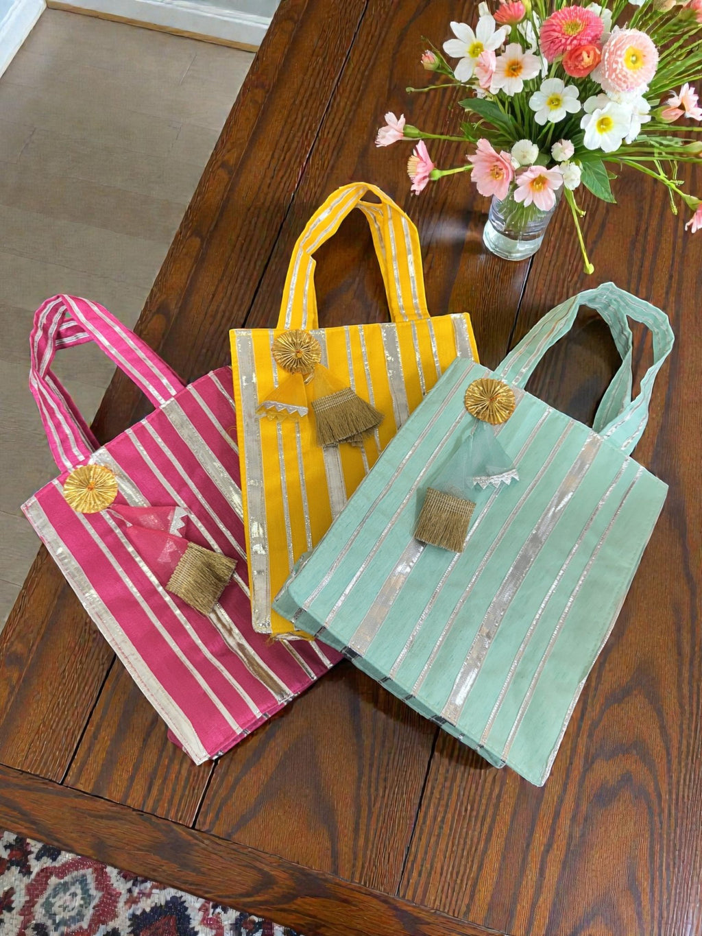 Striped Gota Silk Bags with Handle Traditional Gifts La Vie Bien Striped Gota Silk Bags with Handle