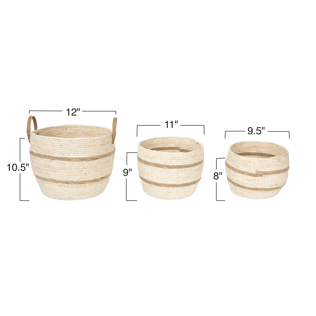 Striped Maize Storage Baskets / Planters, Set of 3 by White Cliff Studio