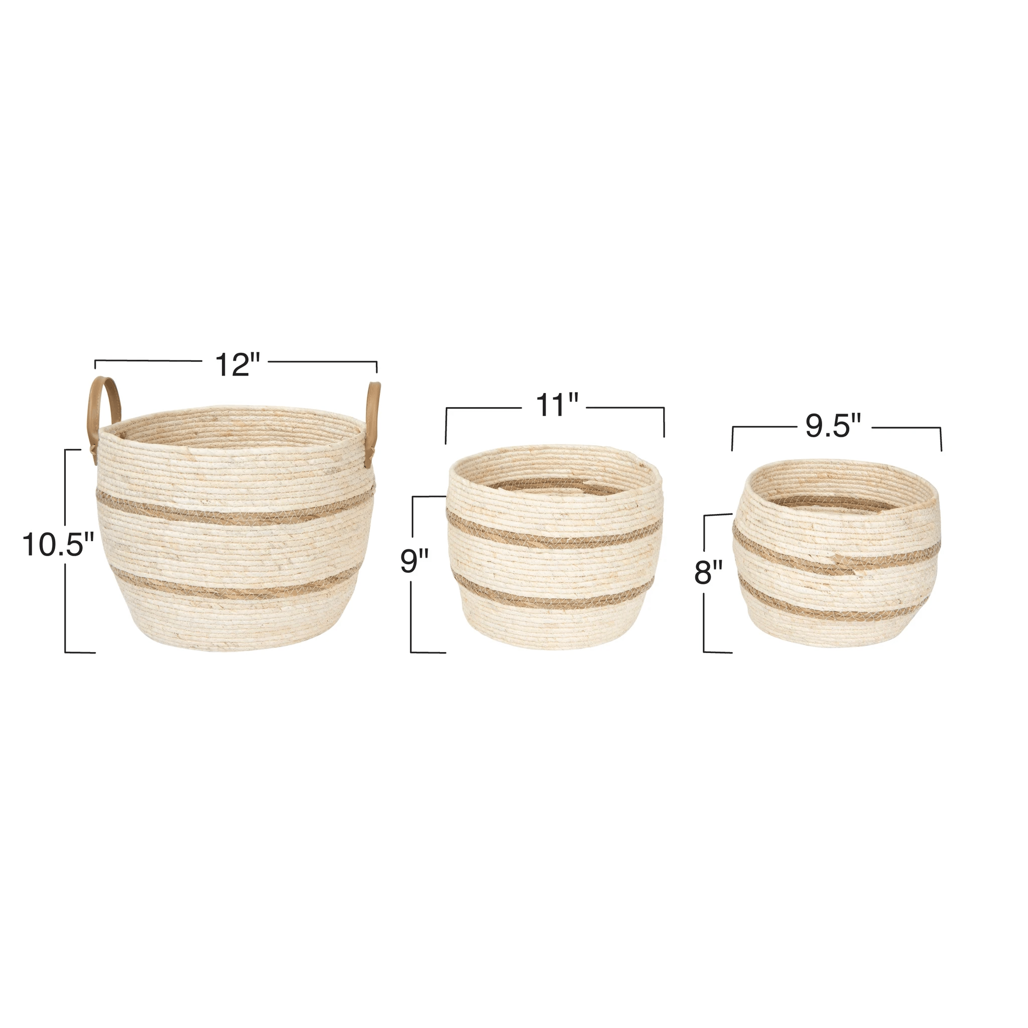 Striped Maize Storage Baskets / Planters, Set of 3 by White Cliff Studio
