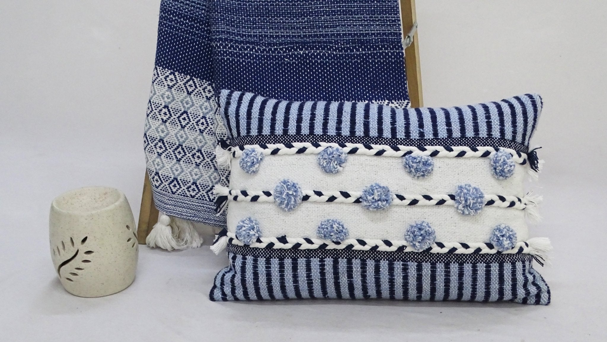 Striped Throw Pillow with Braid and Tassels 14"x20" Home Furnishings La Vie Bien Striped Throw Pillow with Braid and Tassels 14"x20"