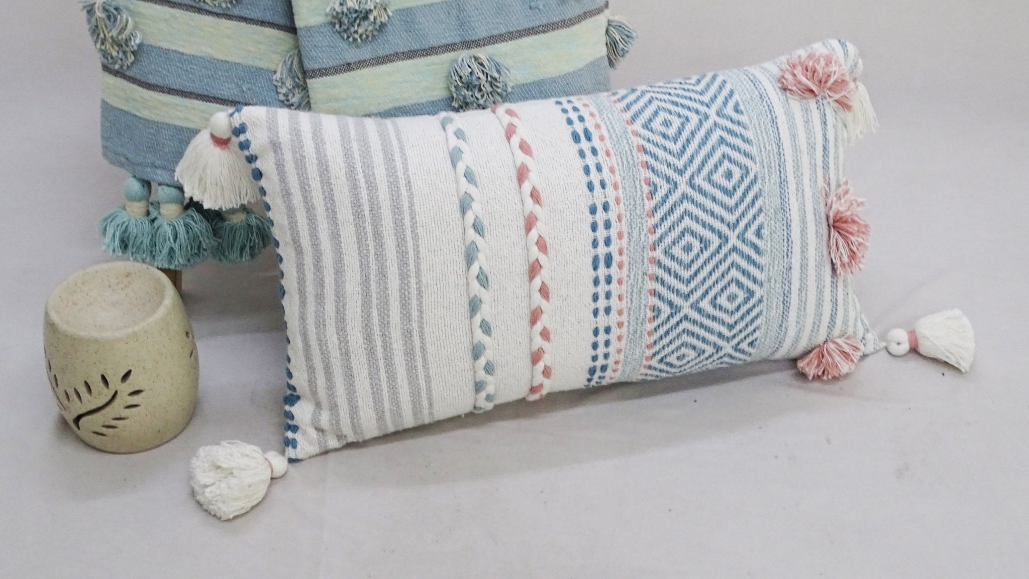 Striped Throw Pillow with Braid and Tassels 14"x24" La Vie Bien Striped Throw Pillow with Braid and Tassels 14"x24"