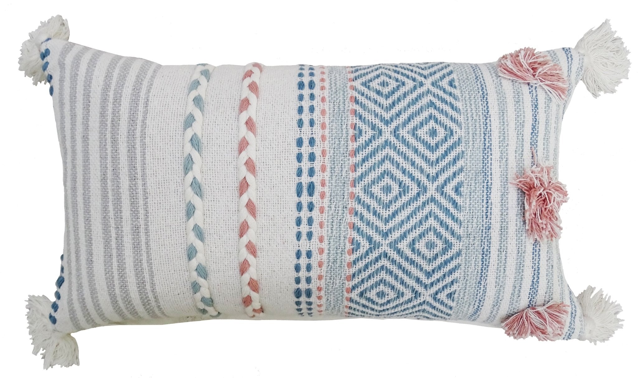 Striped Throw Pillow with Braid and Tassels 14"x24" La Vie Bien Striped Throw Pillow with Braid and Tassels 14"x24"