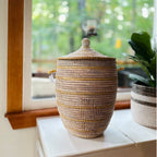 Striped White + Ivory Medium Basket La Vie Bien Striped White + Ivory Medium Basket
