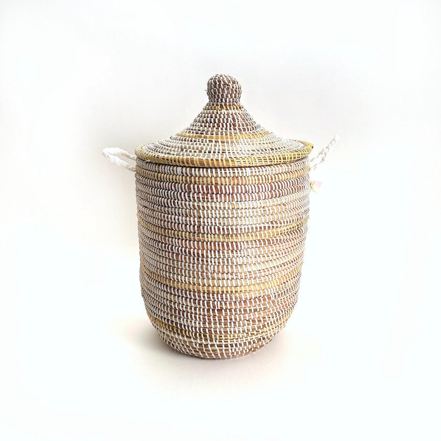 Striped White + Ivory Medium Basket La Vie Bien Striped White + Ivory Medium Basket
