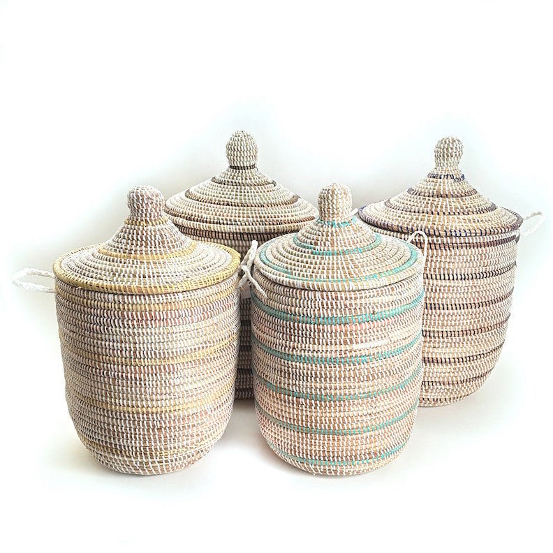 Striped White + Ivory Medium Basket La Vie Bien Striped White + Ivory Medium Basket