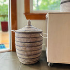 Striped White + Navy Medium Basket La Vie Bien Striped White + Navy Medium Basket