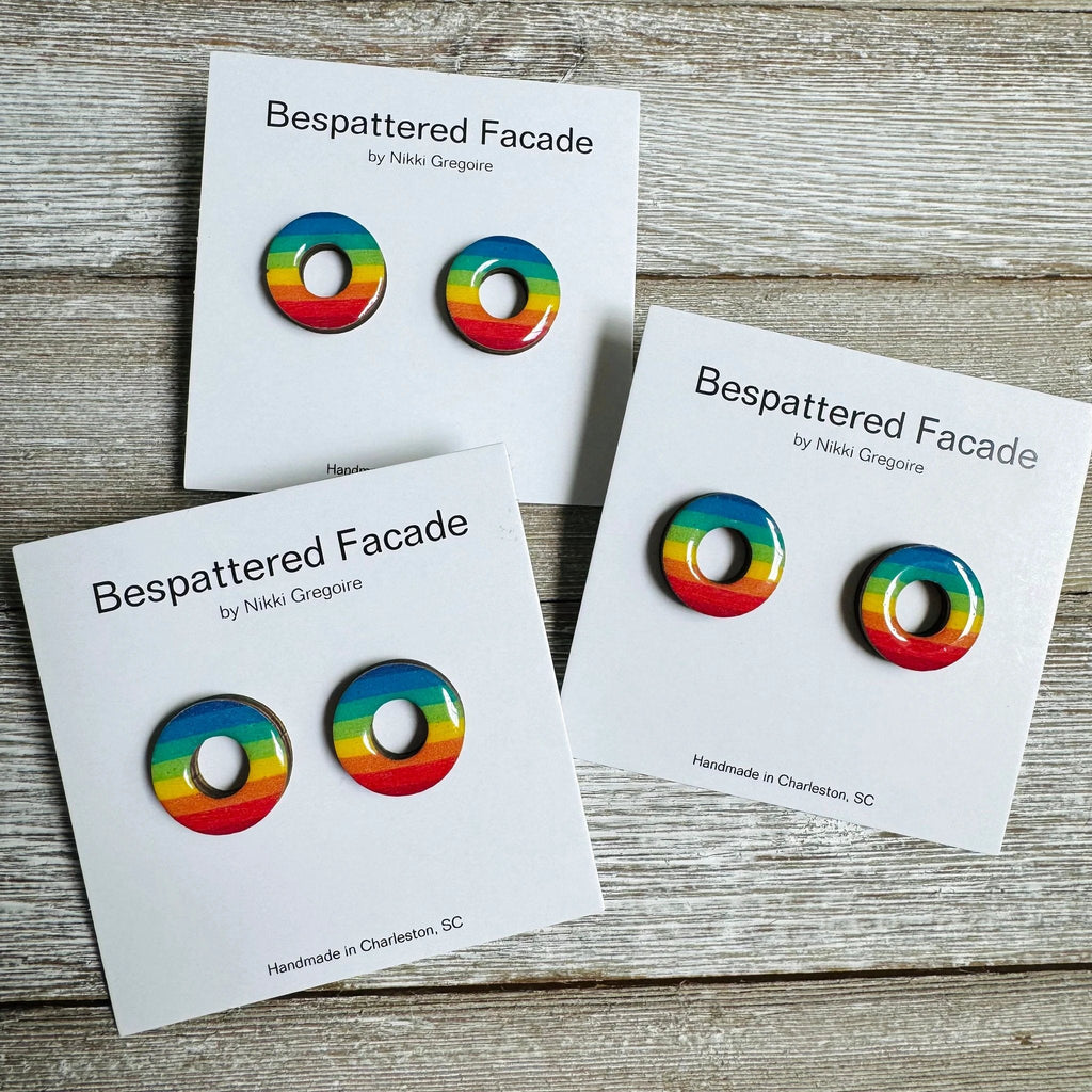 Stripey Rainbow Rings Stud Earrings by Bespattered Facade