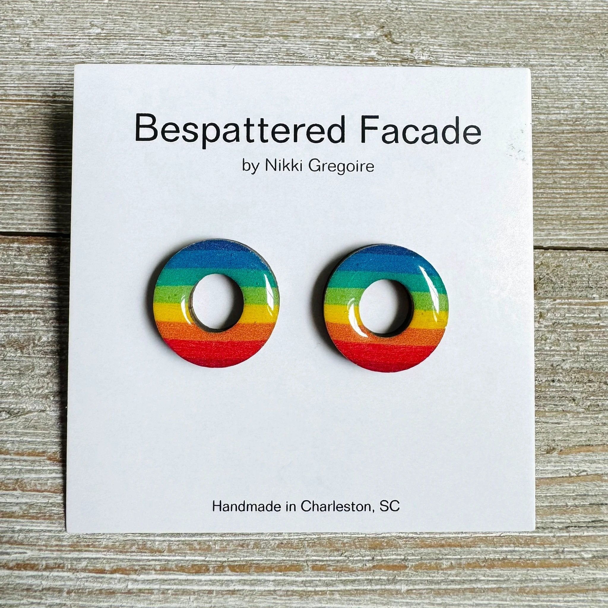 Stripey Rainbow Rings Stud Earrings by Bespattered Facade