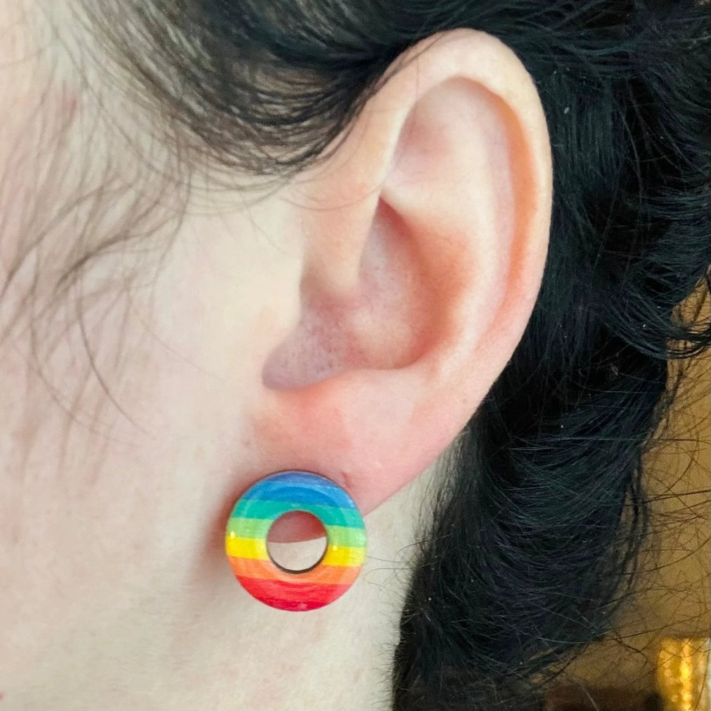Stripey Rainbow Rings Stud Earrings by Bespattered Facade