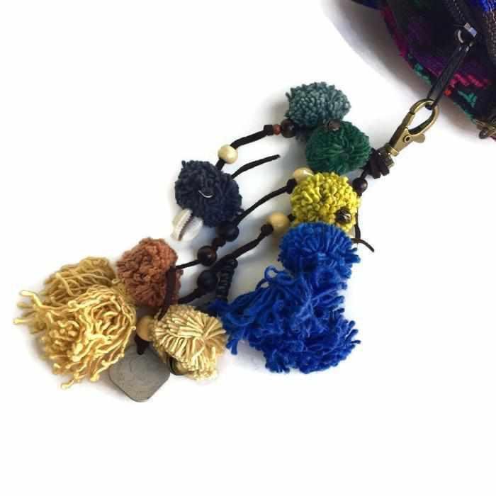 Suerte Pom Pom Zipper Pull with Beads, Shells, and Charms | Handmade Keychain | Thailand Zipper Pulls La Vie Bien Suerte Pom Pom Zipper Pull with Beads, Shells, and Charms | Handmade Keychain | Thailand