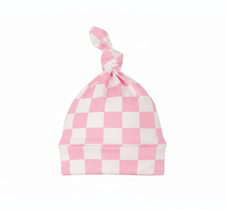 Sugar Pink Checkered Knotted Hat La Vie Bien Sugar Pink Checkered Knotted Hat